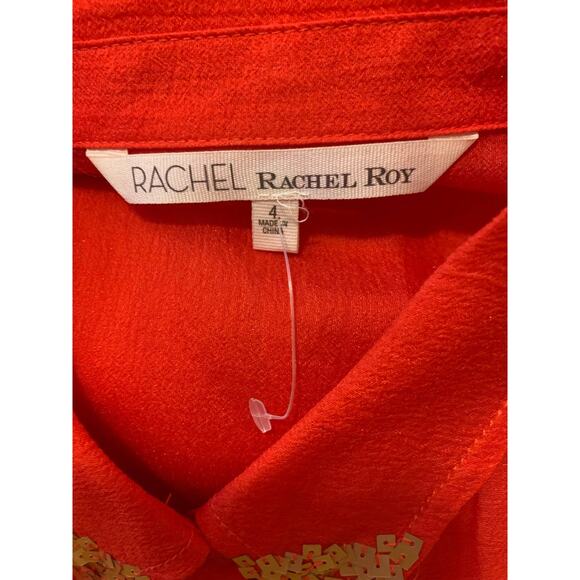 RACHEL ROY red sleeveless lined embellished collared shirt dress size 4 - Picture 3 of 12